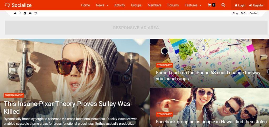 socialize homepage Best wordpress theme for community website