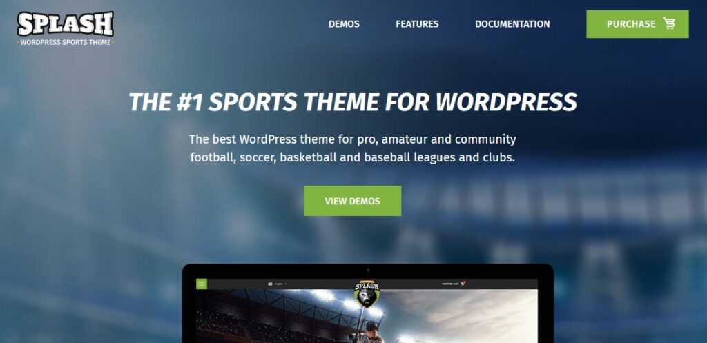splash homepage Best wordpress themes for sports clubs