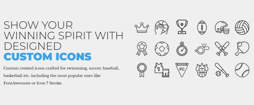 different custom icons in oxigeno Best wordpress themes for sports clubs