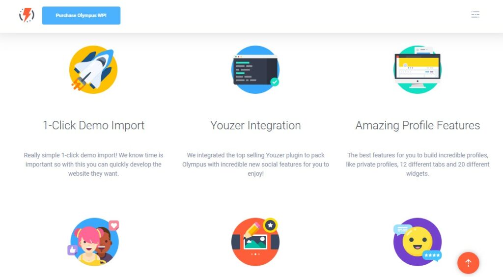 a section of demo, login through social media in olympus Best wordpress theme for community website