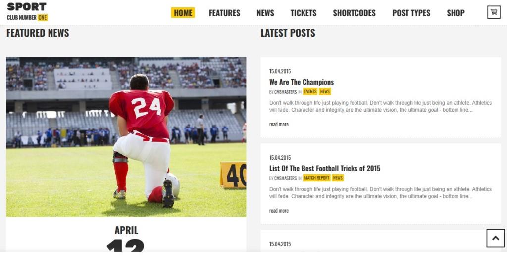 current news section in sports club wordpress theme
