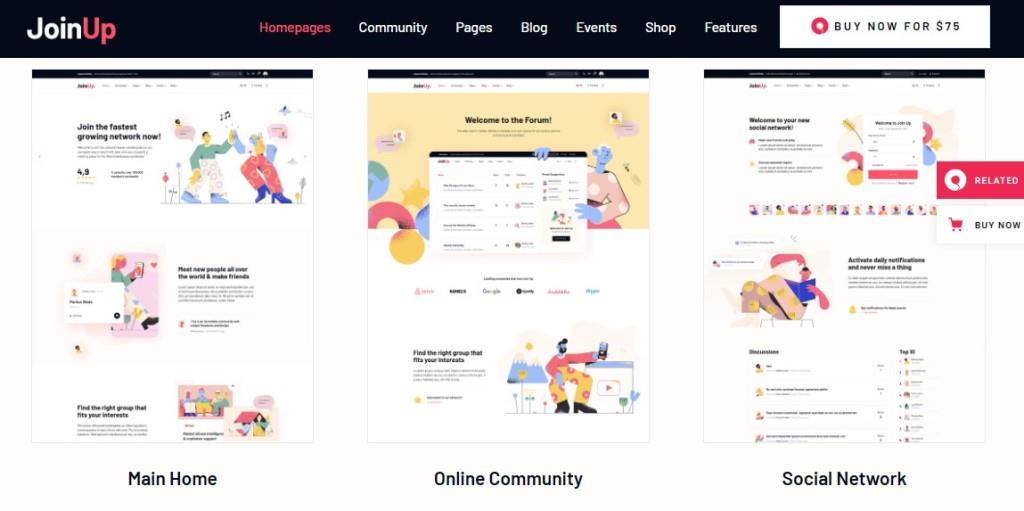 join up customizable theme includes main home, online community, social network