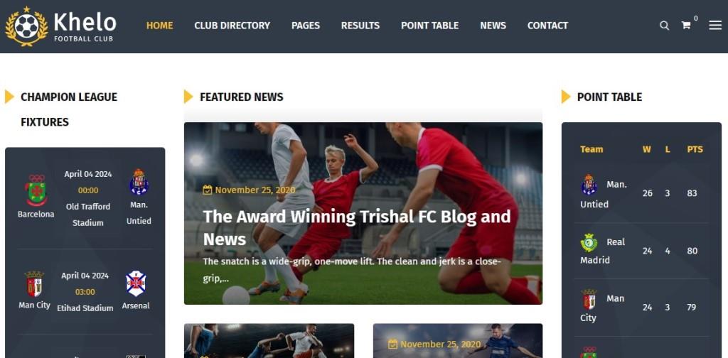 khelo includes a section of video templates, points table in Best wordpress themes for sports clubs