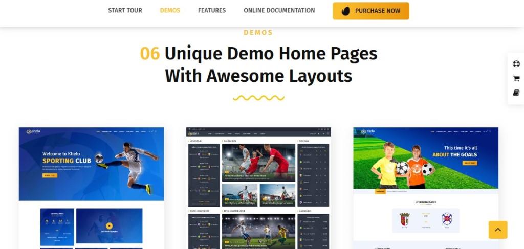demo homepages in khelo wordpress
