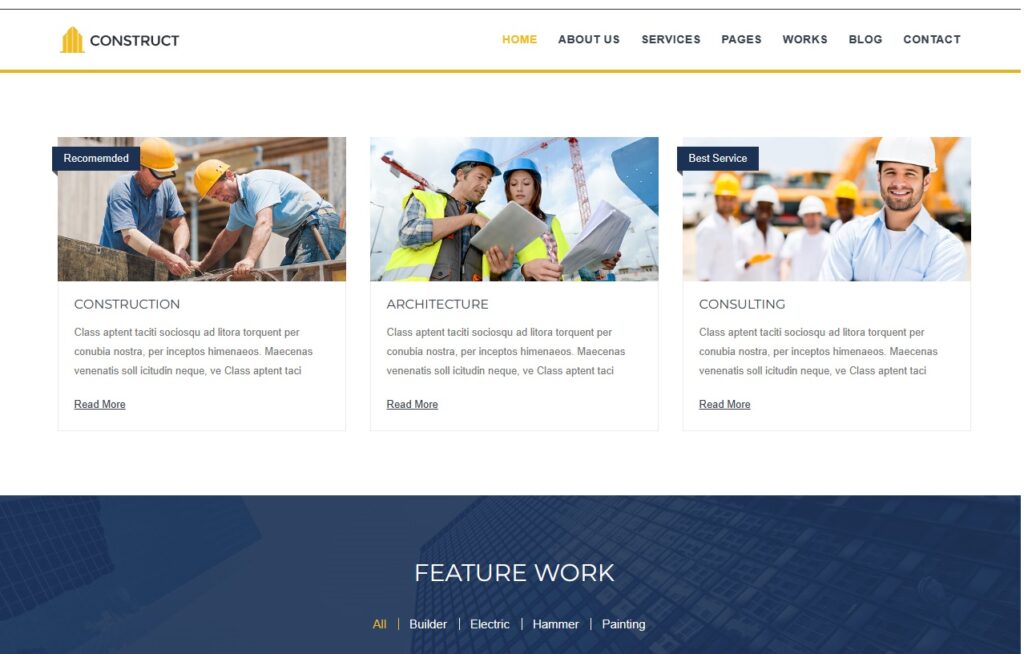 construct wordpress theme for contractor business 
