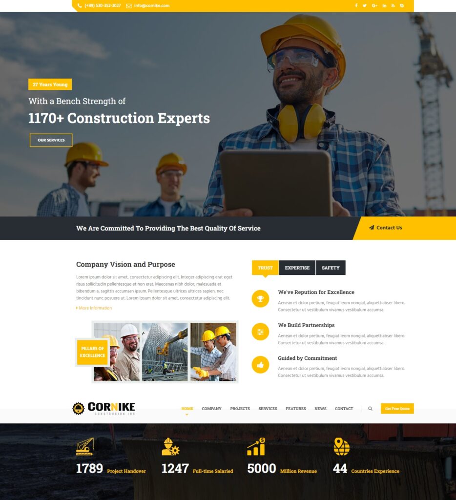 Cornike website template for contractor