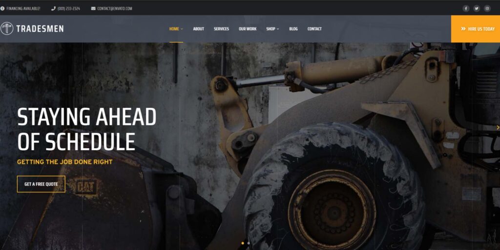 tradesman contractor website theme for WordPress 